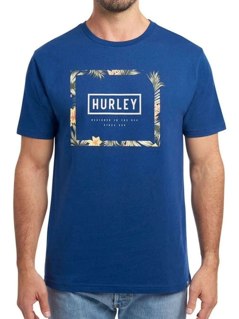 Hurley Blue Floral-Trim Logo Tee